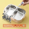 304 stainless steel cartoon lunch box, microwave heating compartments lunch box, student portable sealed multi-layer lunch box details Picture